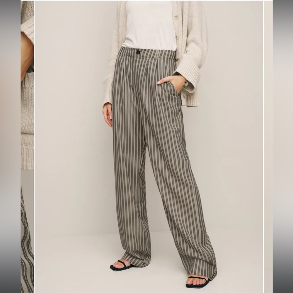 Reformation Black and Cream Striped Women's Trousers (likely Mason pant)